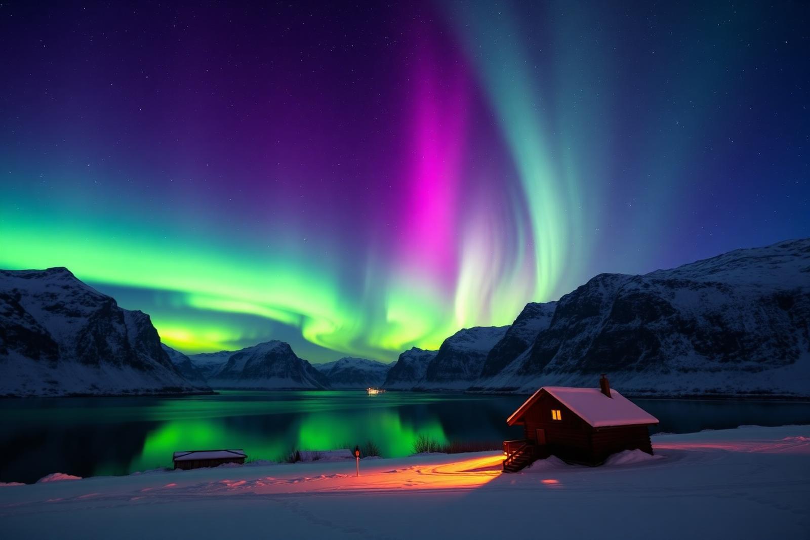 Aurora boreal dançando no céu dos países nórdicos